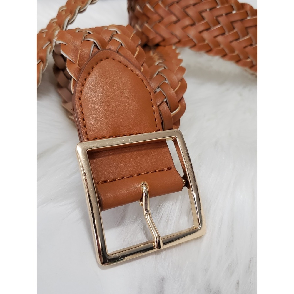 Vintage Nautica Braided Leather Belt tan brown brass buckle nautical old money